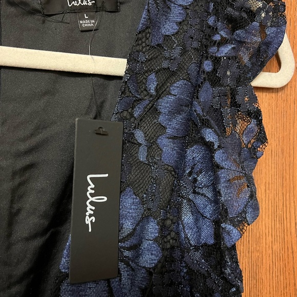 NWT Lulus Navy Blue Floral Molinetto Dress Size Large, Prom Dress, Wedding Guest - Picture 11 of 11